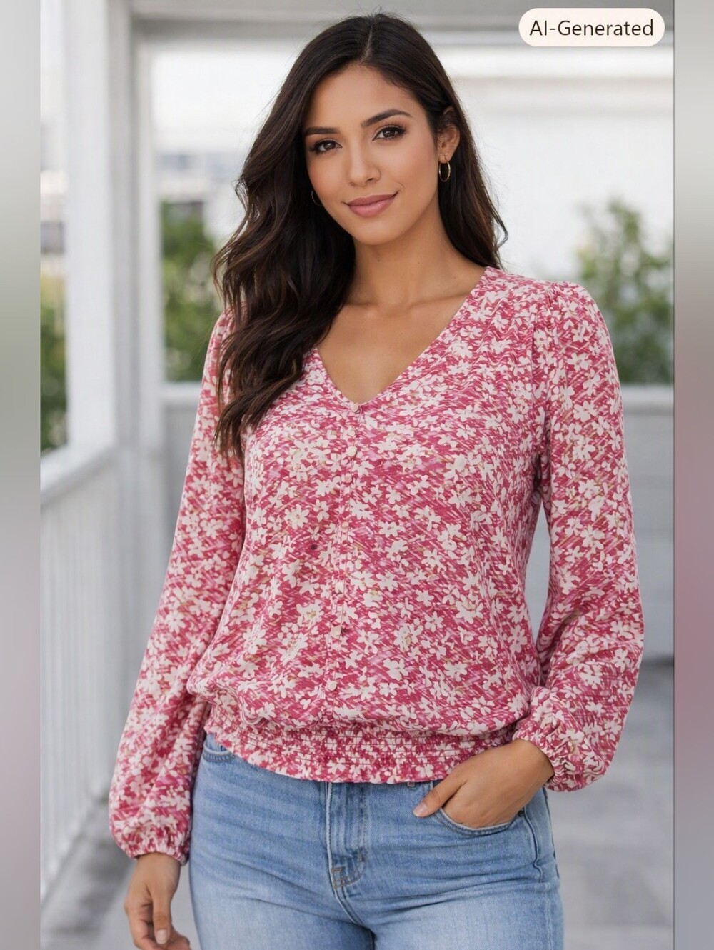 Hope & Harlow Floral Long Sleeve Blouse